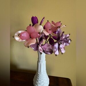 Vintage Bouquet beaded flowers for vase purple beaded flowers including vase